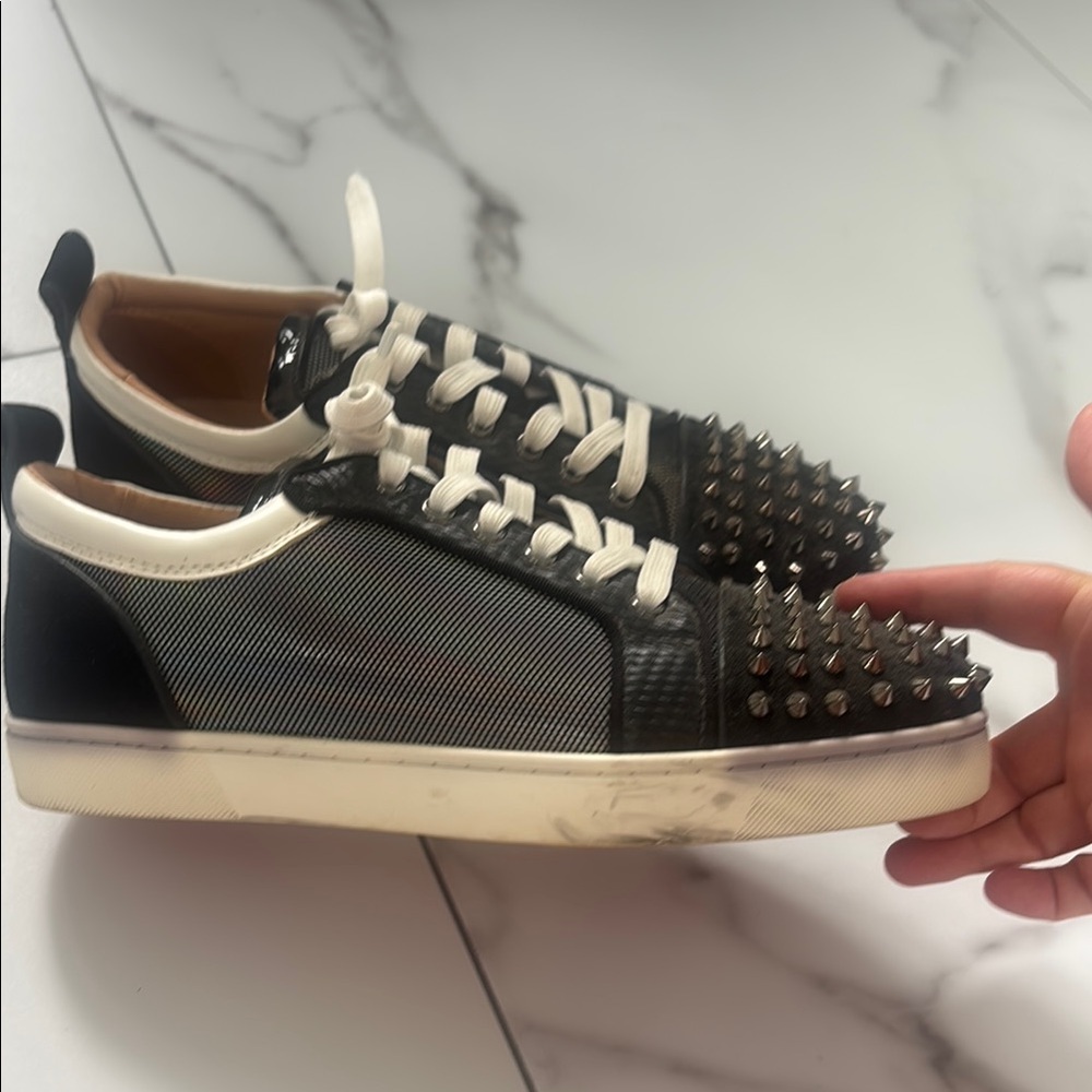 Studded Black Leather Sneakers with White Laces - Picture 4 of 9